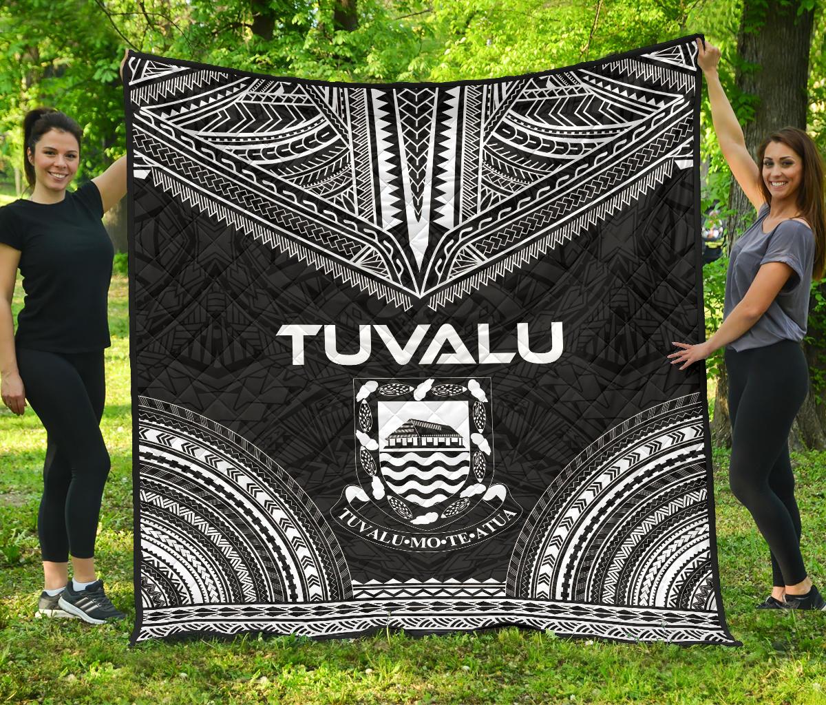 Tuvalu Premium Quilt - Tuvalu Coat Of Arms Polynesian Chief Black Version Black - Polynesian Pride