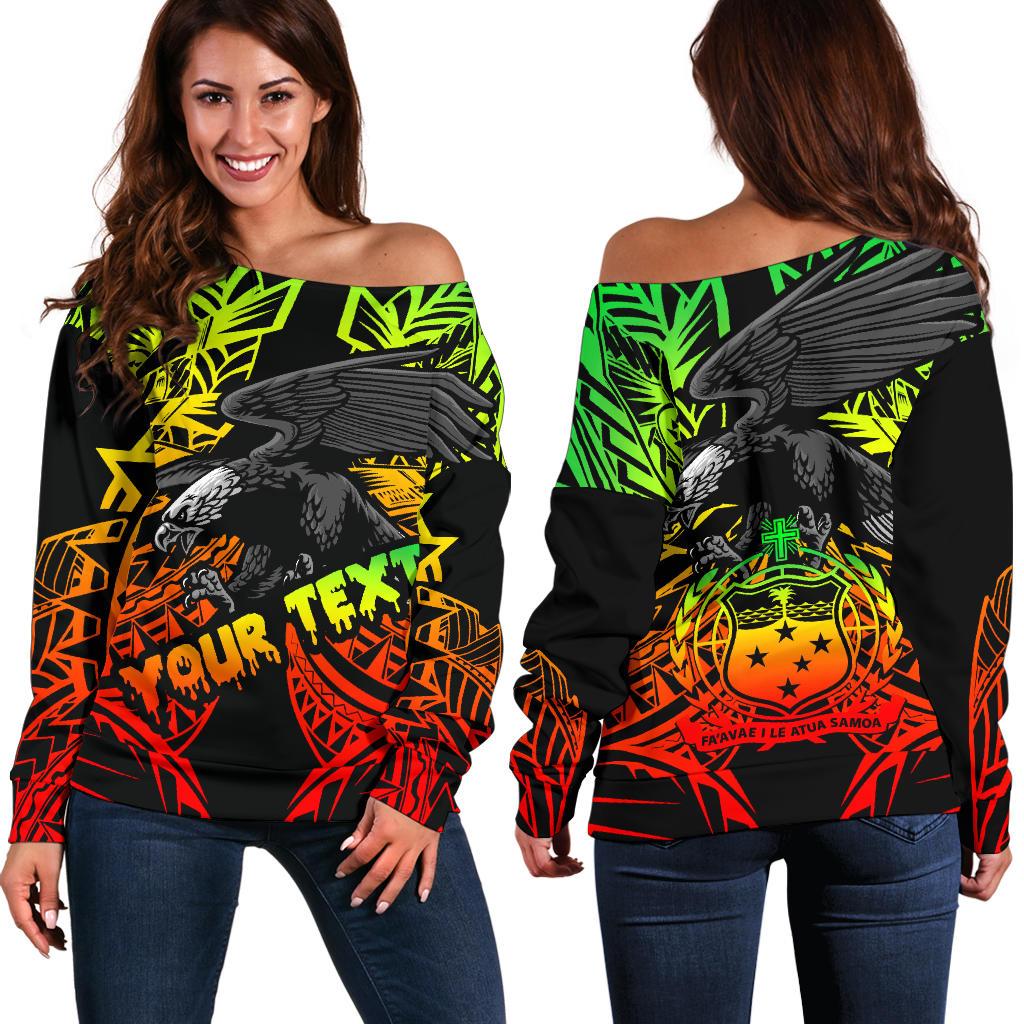 Samoa Polynesian Custom Personalised Women's Off Shoulder Sweater - Eagle Tribal Pattern Reggae Art - Polynesian Pride