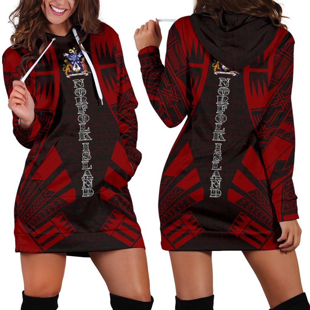 Norfolk Island Hoodie Dress - Polynesian Tattoo Red Red - Polynesian Pride