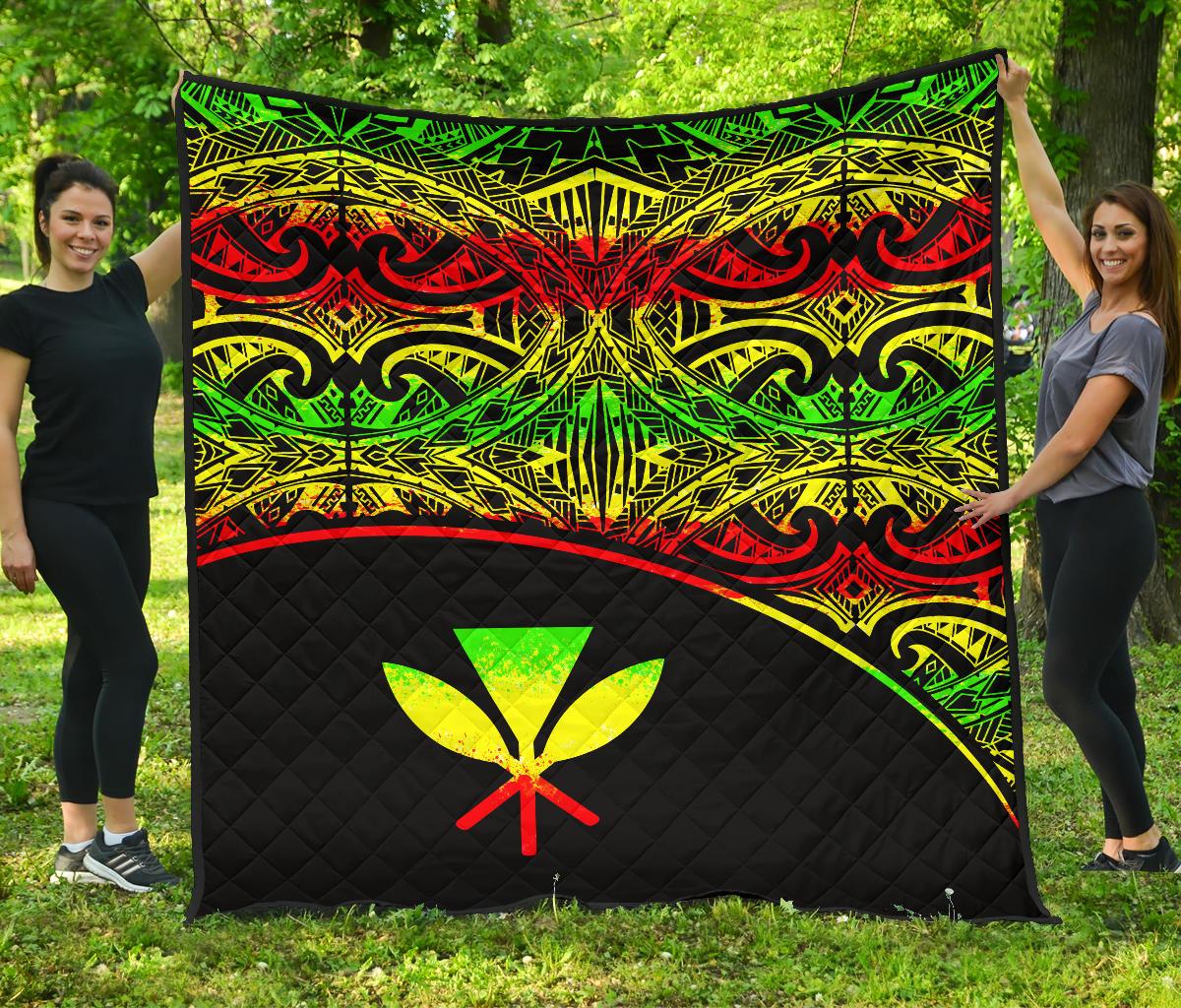 Hawaii Polynesian Premium Quilt - Reggae Kanaka Maoli Curve Version - Polynesian Pride