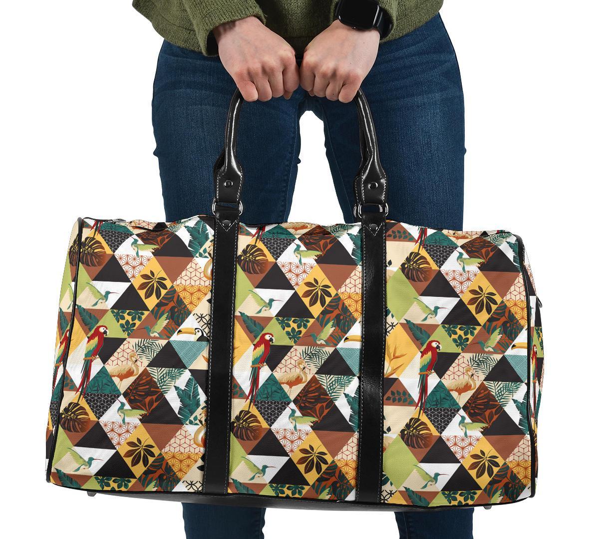 Tropical Jungle Parrots And Flamingos Pattern Hawaii Travel Bag Travel Bag One size Black - Polynesian Pride