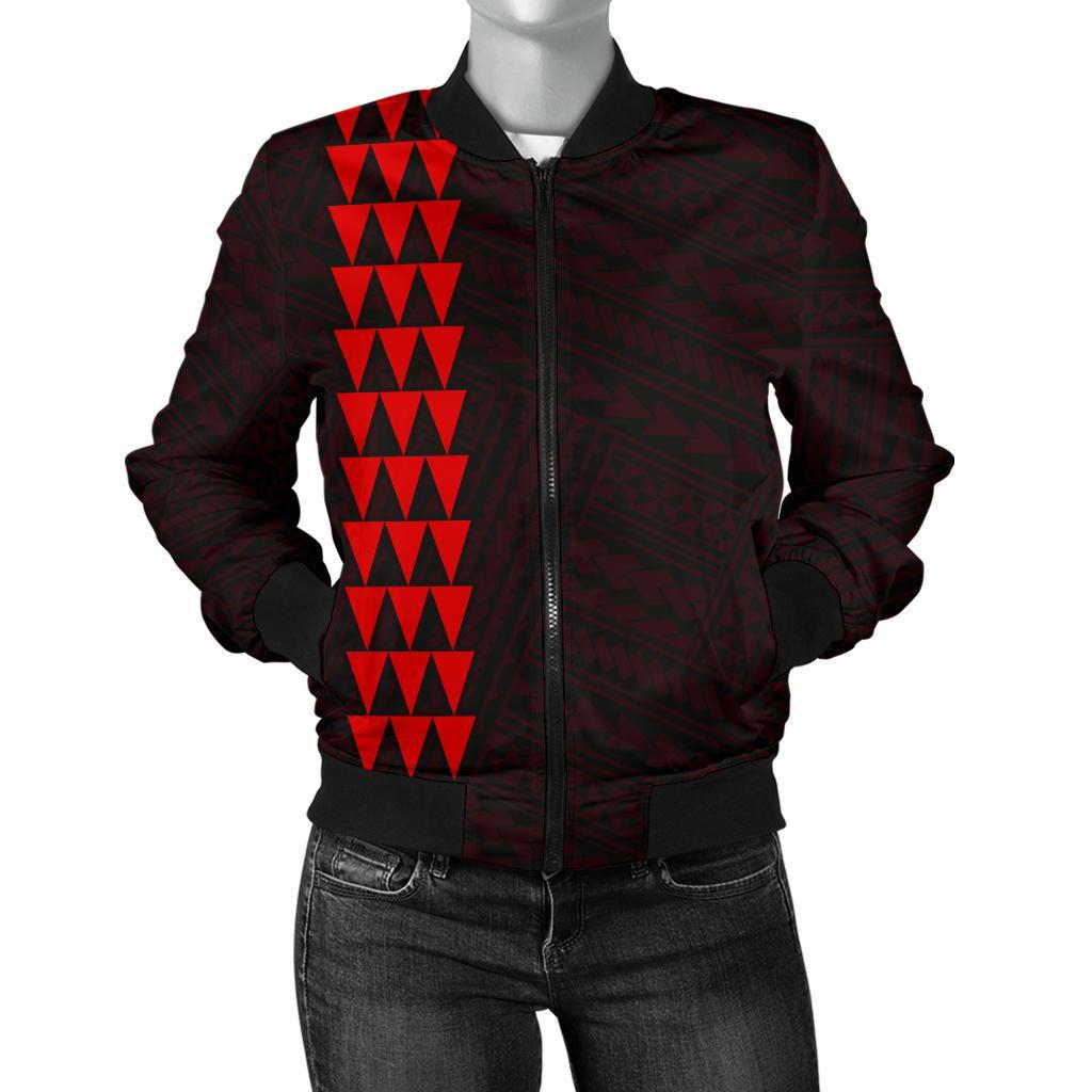 Hawaii Kakau Polynesian Kanaka Map Women's Bomber Jacket - Red Red - Polynesian Pride