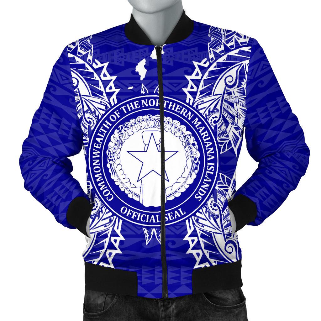 Northern Mariana Islands Polynesian Men's Bomber Jacket Map Blue Blue - Polynesian Pride