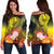 Tahiti Custom Personalised Women's Off Shoulder Sweater - Humpback Whale with Tropical Flowers (Yellow) Yellow - Polynesian Pride