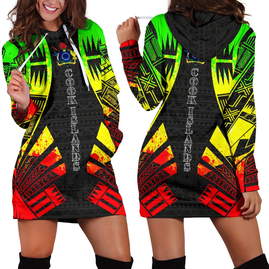 Cook Islands Hoodie Dress - Polynesian Tattoo Reggae Reggae - Polynesian Pride