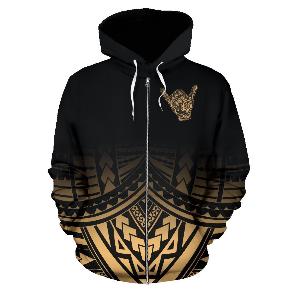 Polynesian All Over Zip up Hoodie Shaka Gold Version - Polynesian Pride
