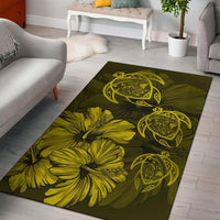 Hawaiian Map Hibiscus Flowers Vintage Polynesian Rug AH Rug Yellow - Polynesian Pride