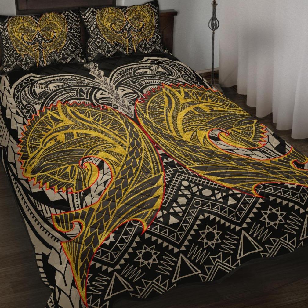 Polynesian Quilt Bed Set - Polynesian Maori Tattoo Wolf Art - Polynesian Pride