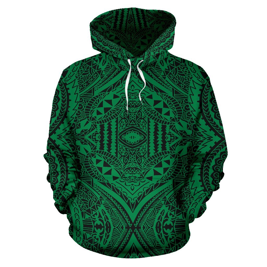 Hawaii Hoodie Polynesian Symmetry Green Pullover Unisex Art - Polynesian Pride