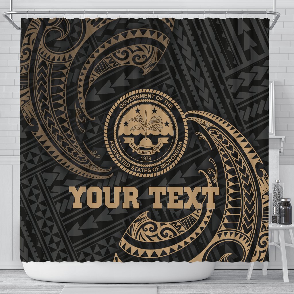 Federated States Of Micronesia Custom Personalised Shower Curtain - Gold Tribal Wave 177 x 172 (cm) Black - Polynesian Pride