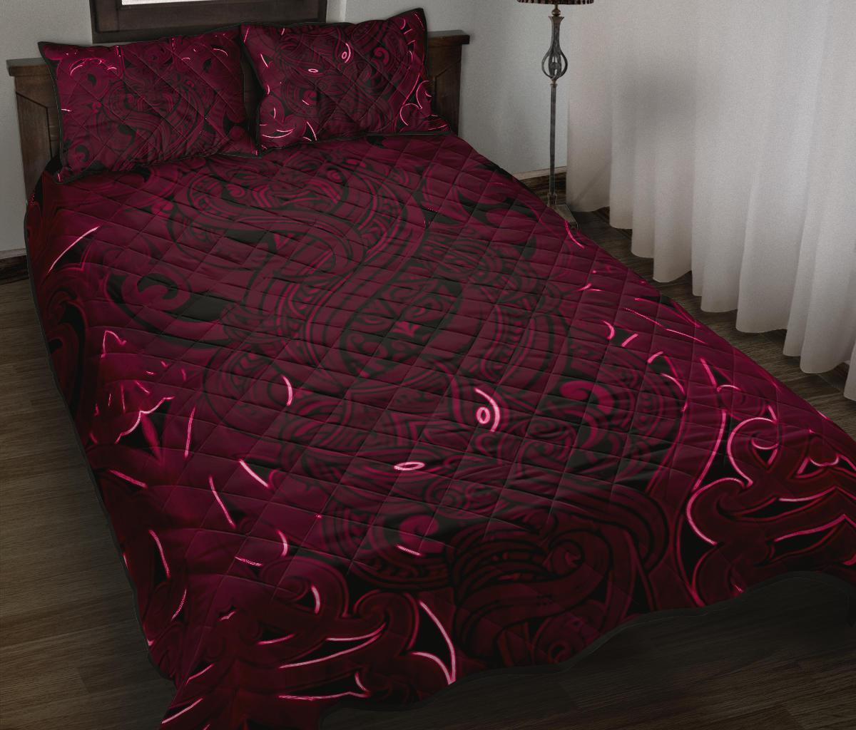 New Zealand Quilt Bed Set, Maori Gods Quilt And Pillow Cover Tumatauenga (God Of War) - Pink Pink - Polynesian Pride