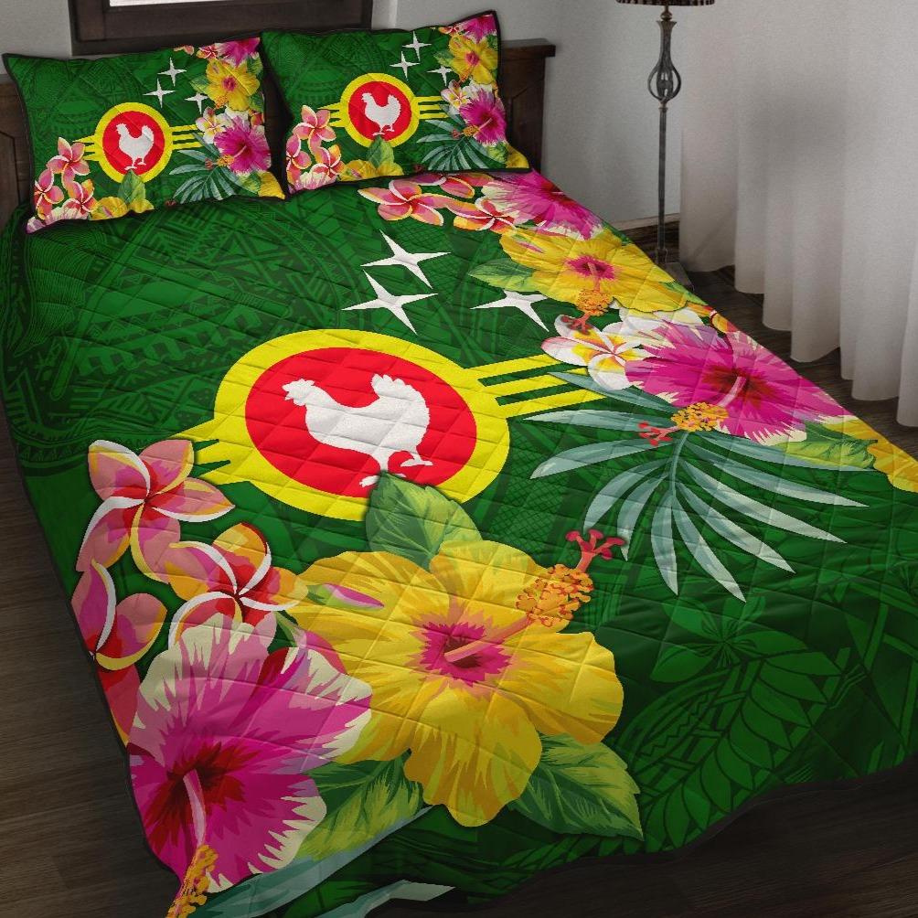 American Samoa Quilt Bed Set - Manu'atele Hibiscus Flag Green - Polynesian Pride