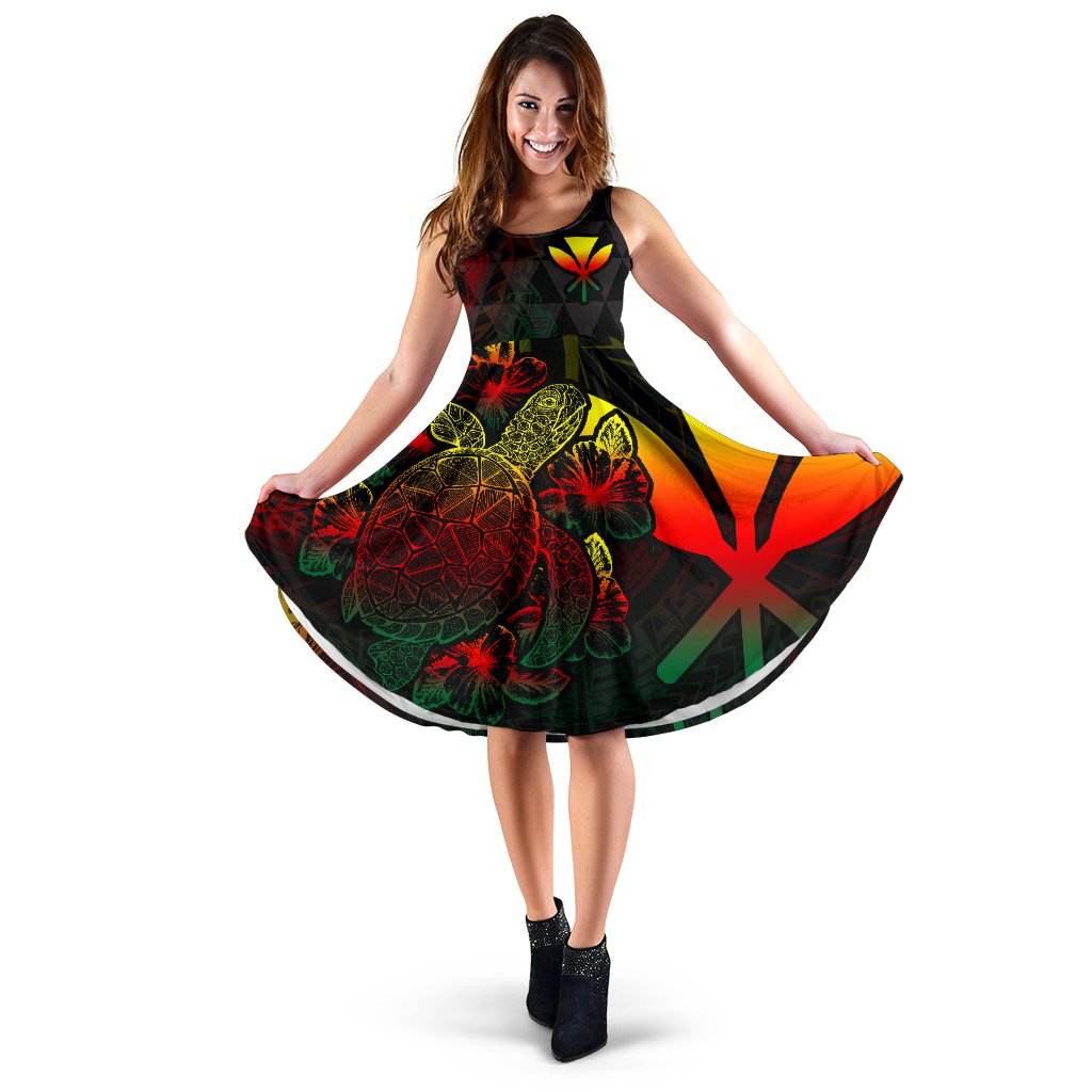 Hawaii Polynesian Midi Dress - Turtle Hibiscus Reggae Women Reggae - Polynesian Pride