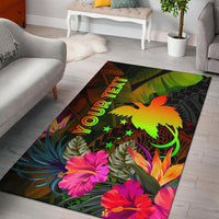 Papua New Guinea Polynesian Personalised Area Rug - Hibiscus and Banana Leaves - Polynesian Pride