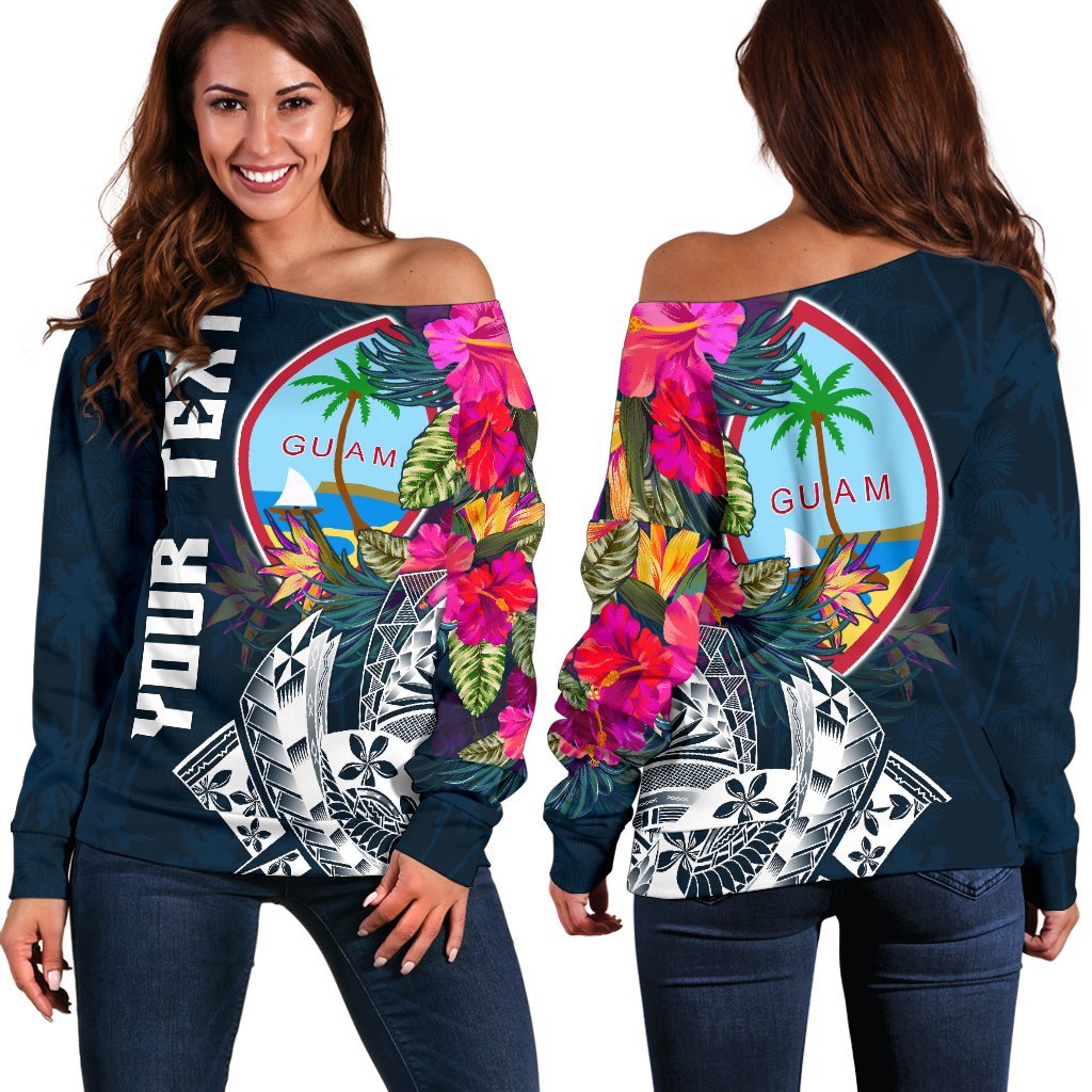 Guam Custom Personalised Women's Off Shoulder Sweater - Summer Blue - Polynesian Pride