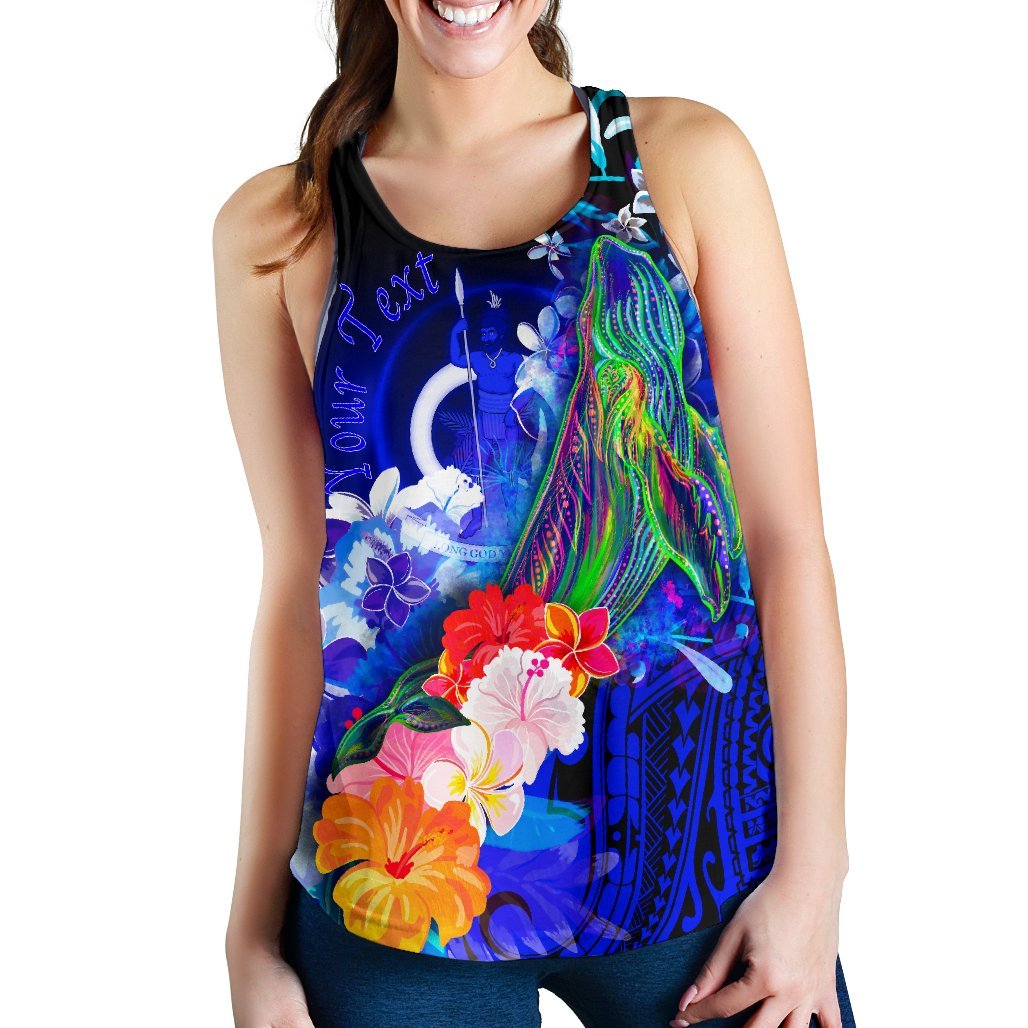 Vanuatu Custom Personalised Women Tank - Humpback Whale with Tropical Flowers (Blue) - Polynesian Pride