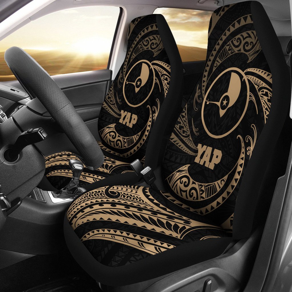Yap Micronesia Car Seat Covers - Gold Tribal Wave Universal Fit Gold - Polynesian Pride