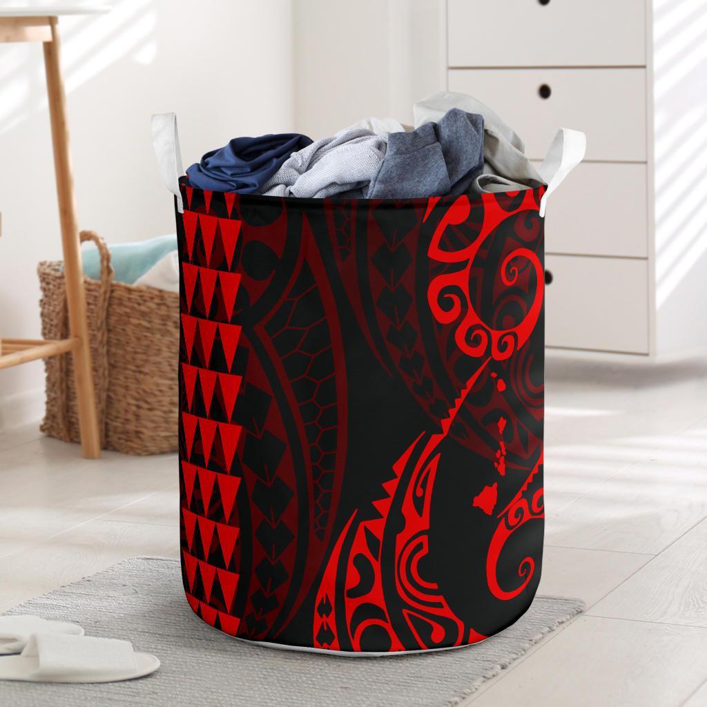 Kakau Polynesian Map Hawaii Laundry Basket Red AH Laundry Basket - 3 One Size Red - Polynesian Pride