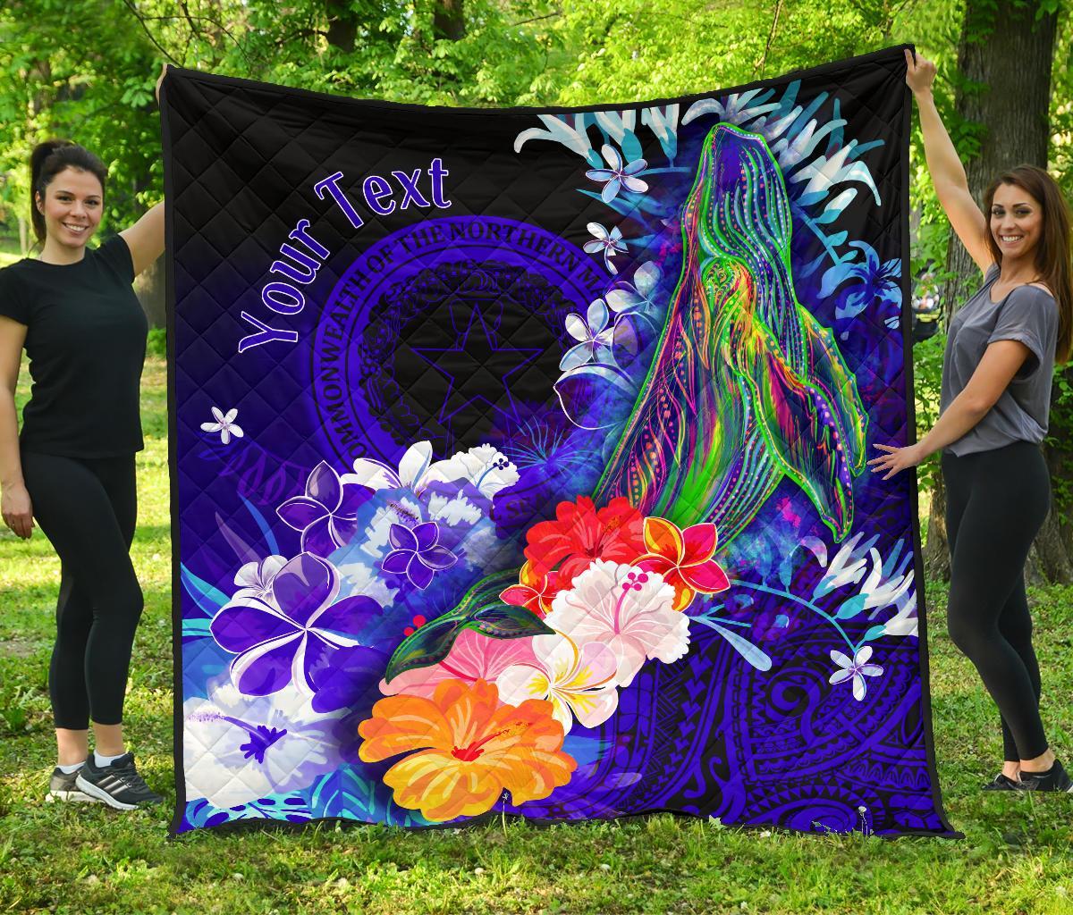 CNMI Custom Personalised Premium Quilt - Humpback Whale with Tropical Flowers (Blue) Blue - Polynesian Pride