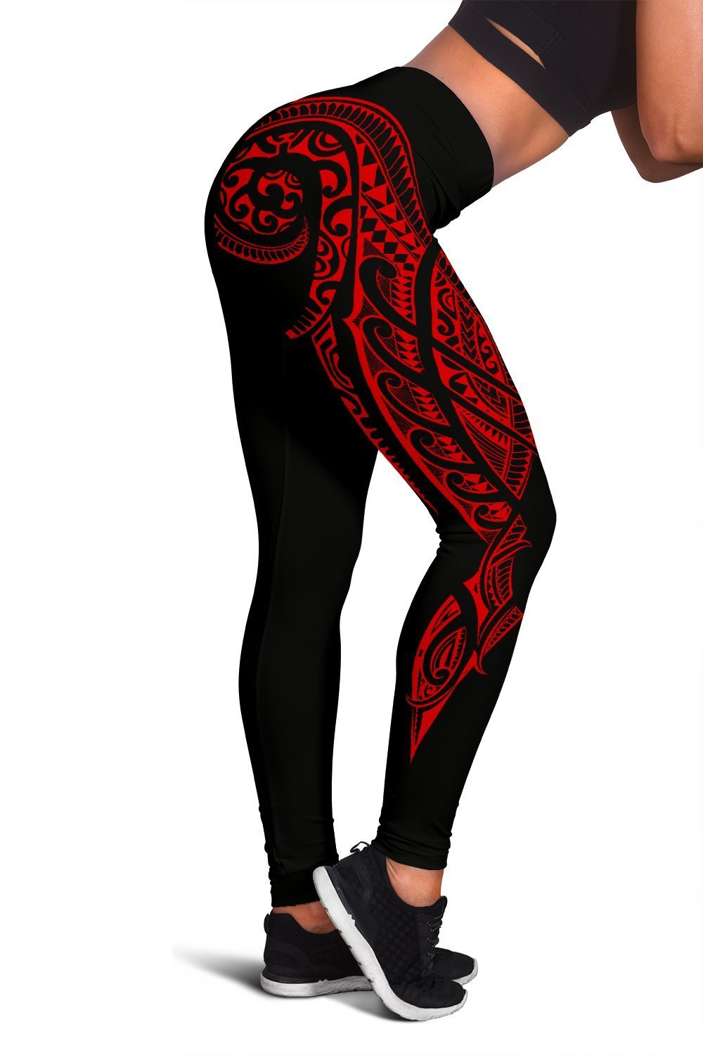 Cook Islands State Tattoo Swirly Red Polynesian Women's Leggings Red - Polynesian Pride