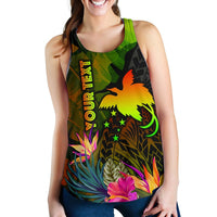 Papua New Guinea Polynesian Personalised Women's Racerback Tank - Hibiscus and Banana Leaves - Polynesian Pride