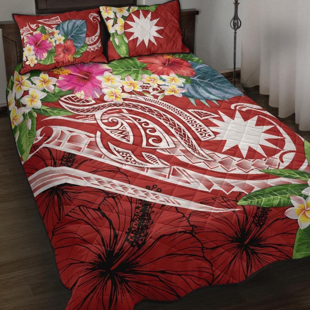 Nauru Polynesian Quilt Bed Set - Summer Plumeria (Red) Red - Polynesian Pride