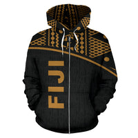Fiji Polynesian Zip up Hoodie Gold Curve - Polynesian Pride