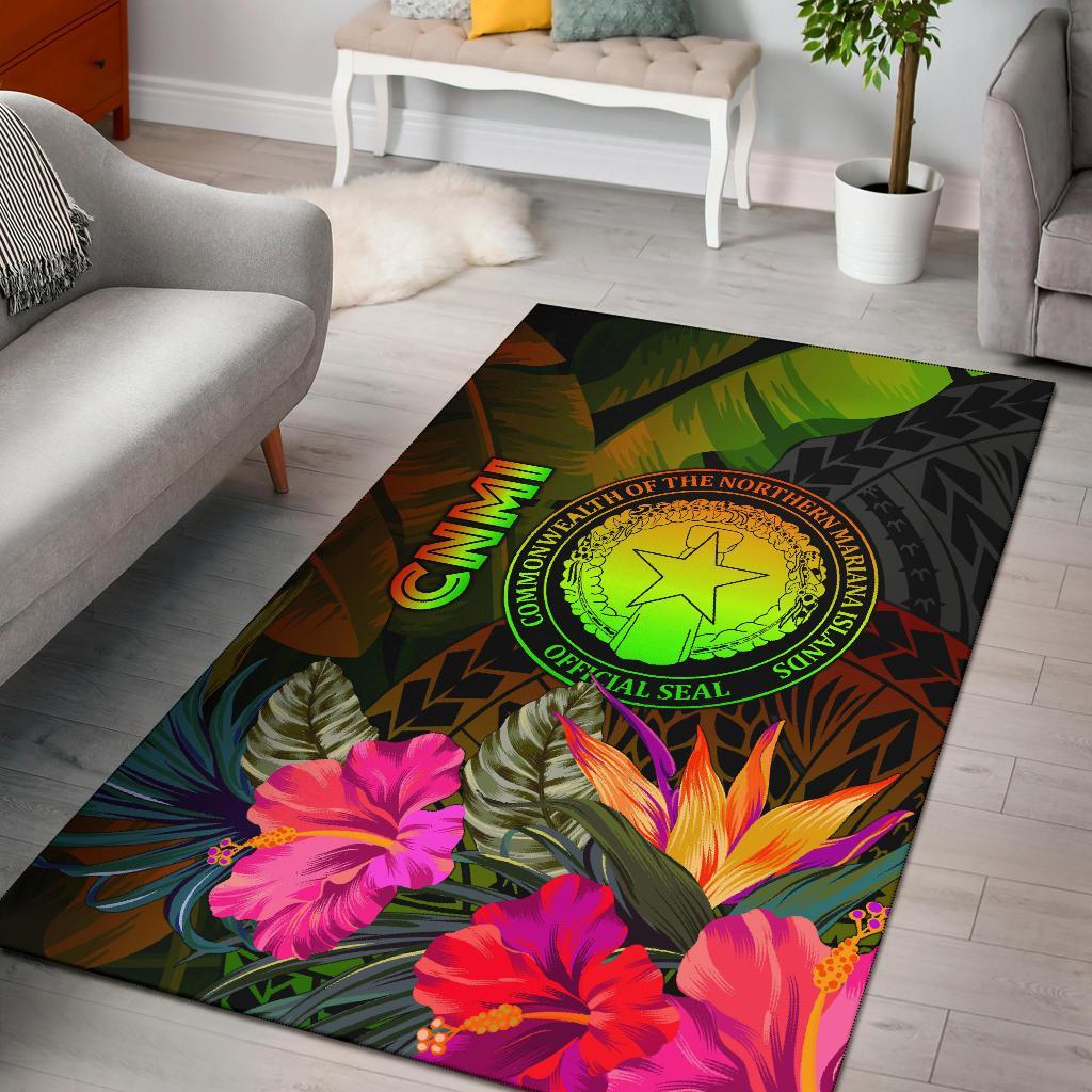 Northern Mariana Islands Polynesian Area Rug - Hibiscus and Banana Leaves Reggae - Polynesian Pride