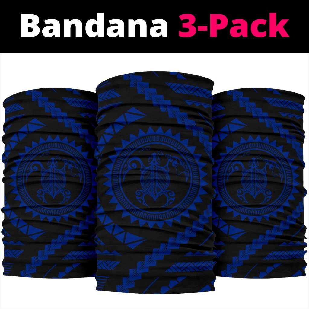 Hawaiian Turtle Map Black Blue Bandana 3 - Pack - Polynesian Pride