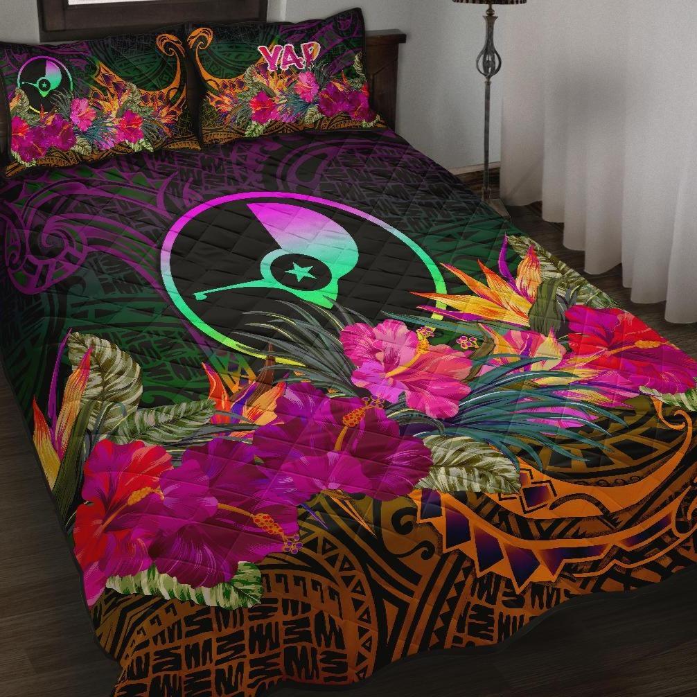 YAP Quilt Bed Set - Summer Hibiscus Art - Polynesian Pride