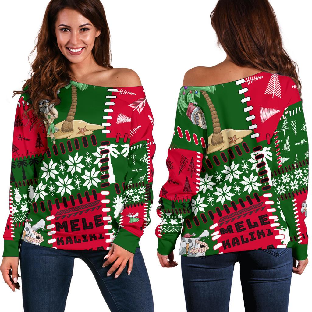 Polynesian Hawaii Christmas Women's Off Shoulder Sweater - Ugly Style Art - Polynesian Pride