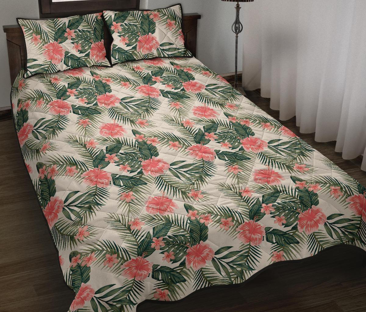 Hawaii Quilt Bed Set Hibiscus Plumeria Tropical Red AH Black - Polynesian Pride