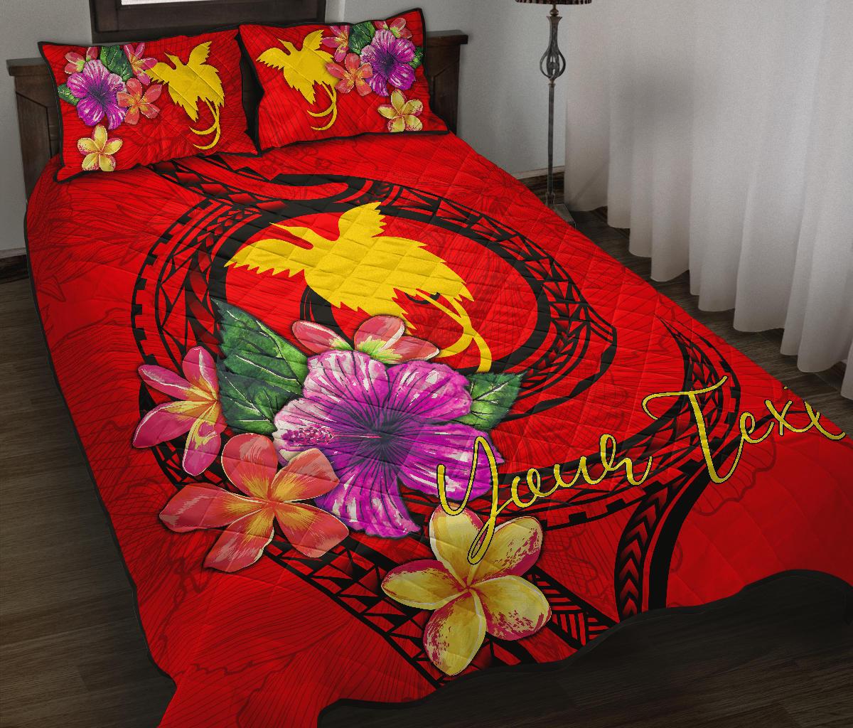 Papua New Guinea Polynesian Custom Personalised Quilt Bed Set - Floral With Seal Red Red - Polynesian Pride