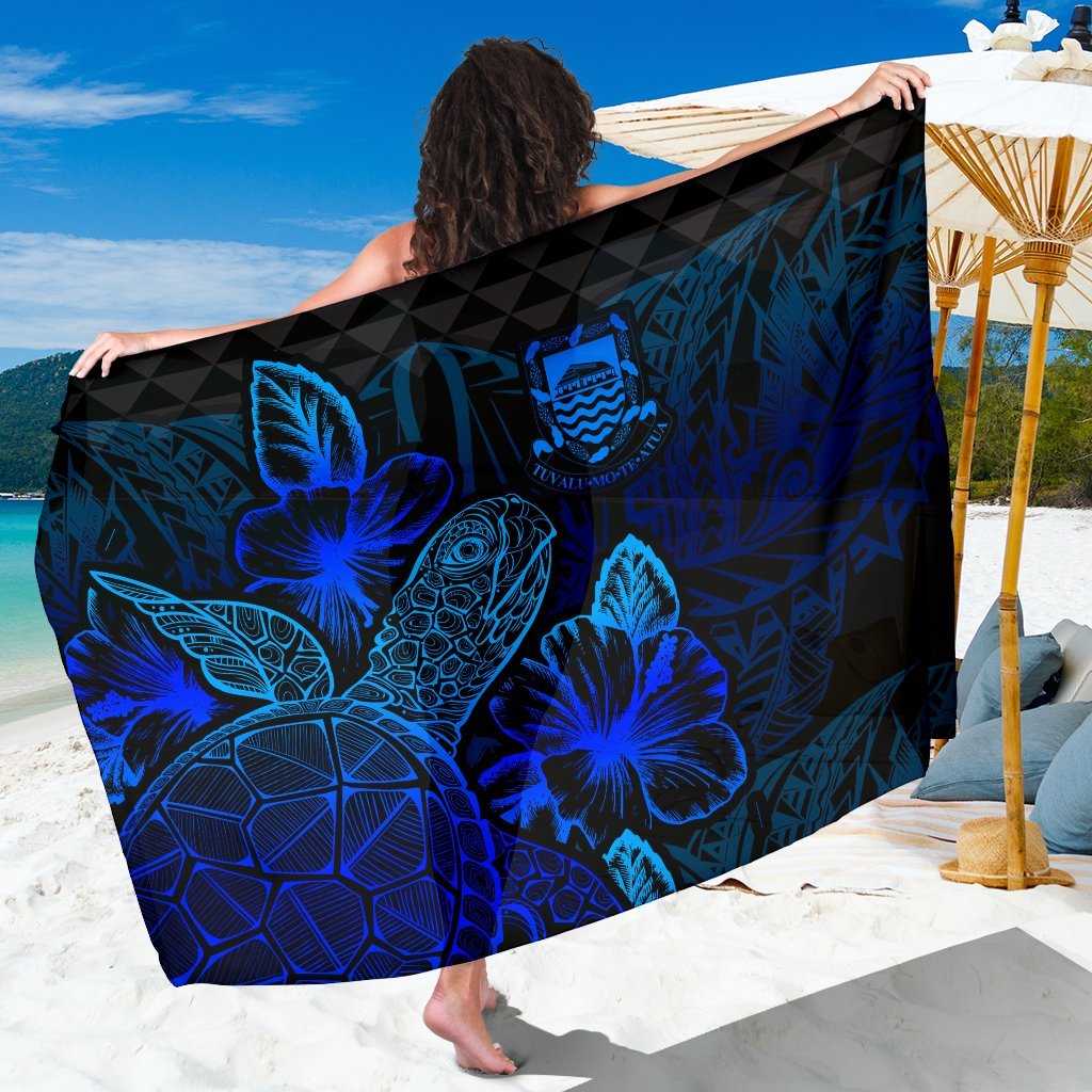 Tuvalu Sarong - Turtle Hibiscus Pattern Blue Women One Size Blue - Polynesian Pride