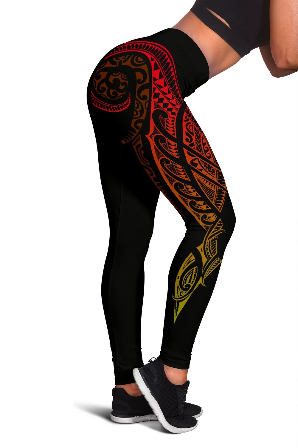 Hawaii State Tattoo Swirly Polynesian Women's Leggings Black - Polynesian Pride