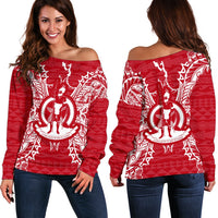 Vanuatu Polynesian Shoulder Sweater Map Red White Red - Polynesian Pride