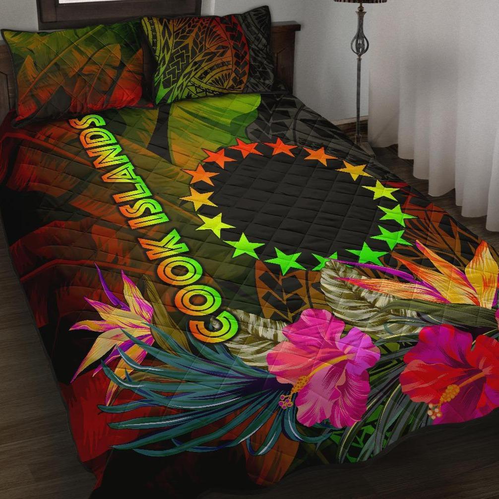 Cook Islands Polynesian Quilt Bed Set - Hibiscus and Banana Leaves Art - Polynesian Pride