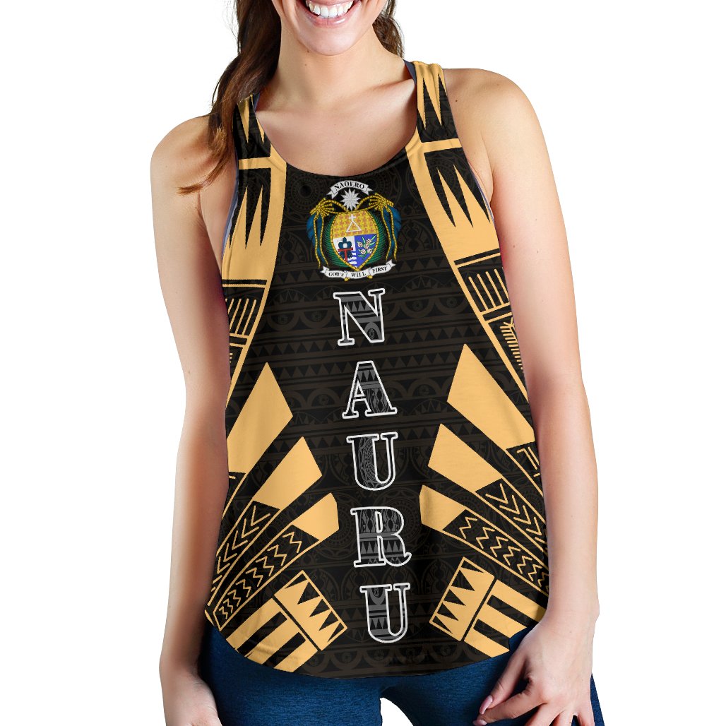 Nauru Women Racerback Tank - Polynesian Tattoo Gold Gold - Polynesian Pride