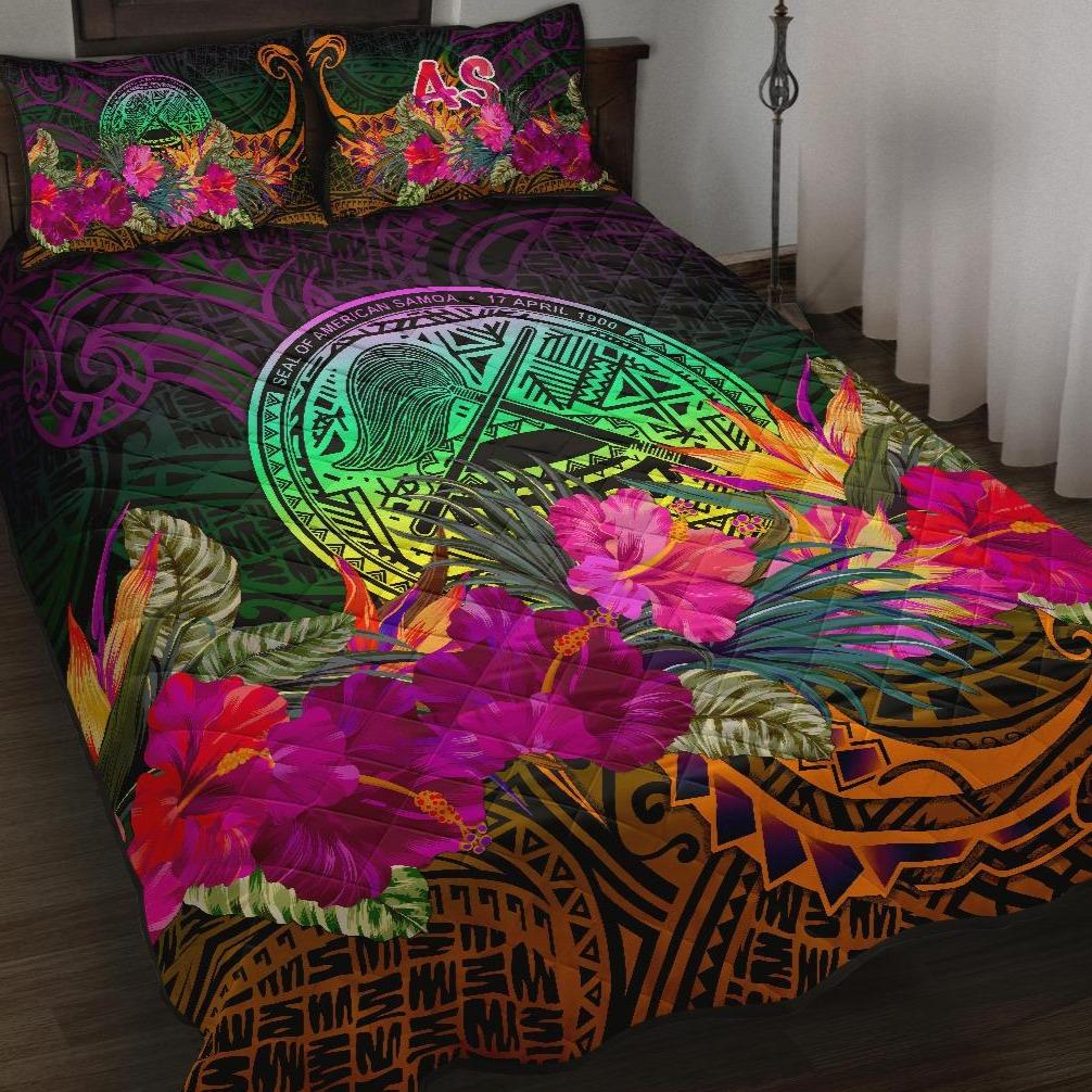 American Samoa Quilt Bed Set - Summer Hibiscus Art - Polynesian Pride