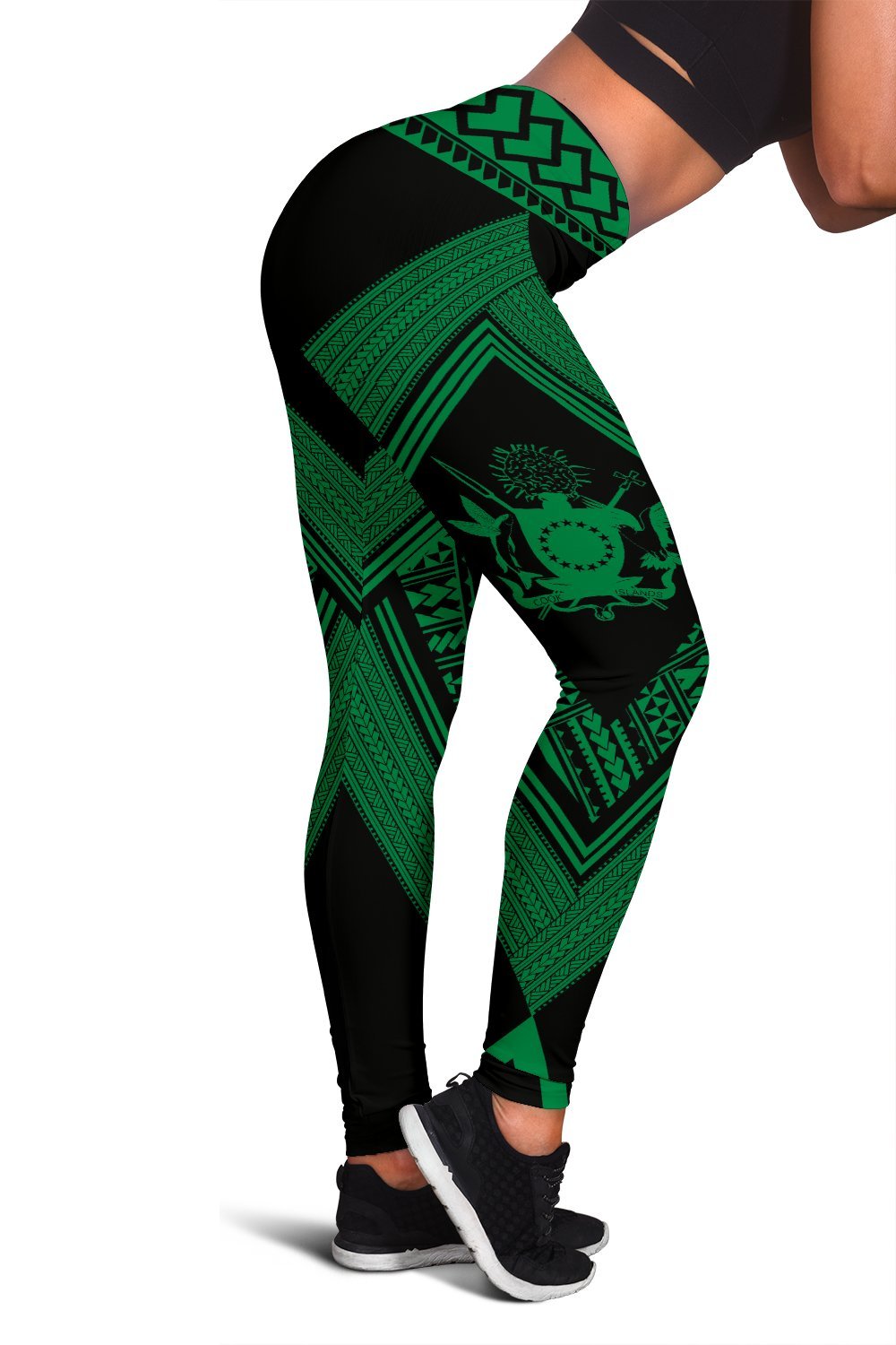 Cook Islands Coat Of Arms Polynesian Leggings - Diamond Style 01 Green - Polynesian Pride