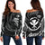 Hawaii Polynesian Women's Off Shoulder Sweater - White Tribal Wave Black - Polynesian Pride