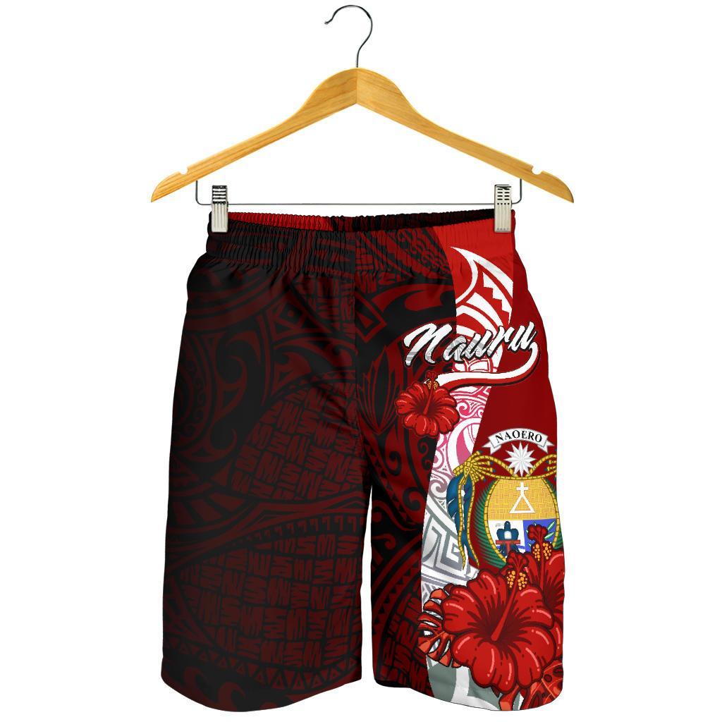 Nauru Polynesian Men's Shorts - Coat Of Arm With Hibiscus - Polynesian Pride