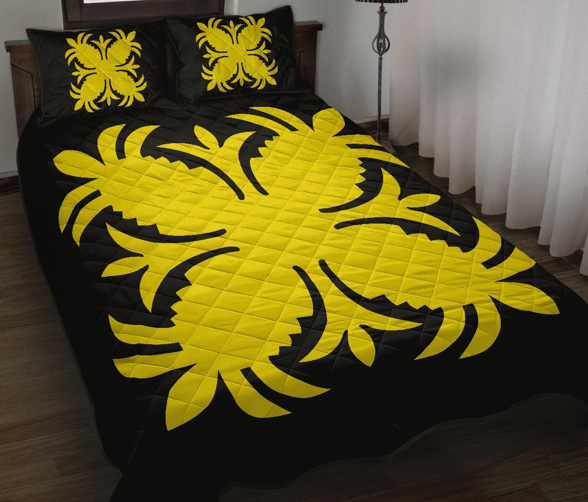 Hawaiian Quilt Bed Set Royal Pattern - Black And Yellow - A2 Style Yellow - Polynesian Pride