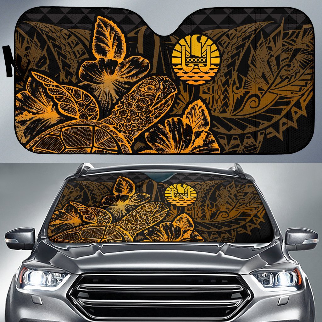 Tahiti Auto Sun Shades Turtle Hibiscus Gold Auto Sun Shade Universal Fit Gold - Polynesian Pride