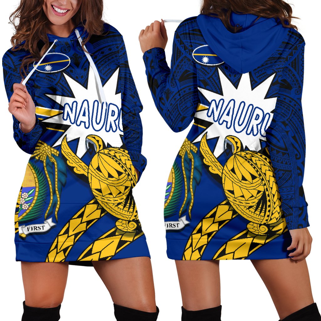 Nauru Rugby Women Hoodie Dress Version Turtle Polynesian Blue - Polynesian Pride