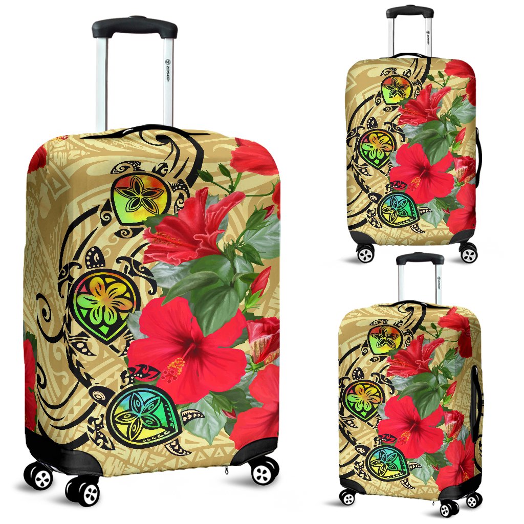 Hawaiian Marble Turtles Hibiscus Luggage Covers Beige - Polynesian Pride