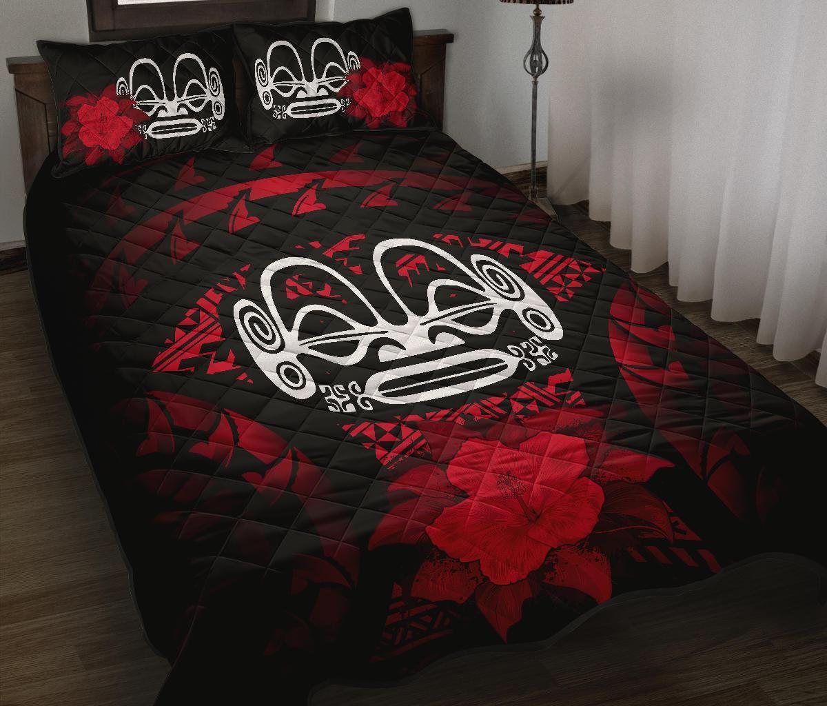 Marquesas Islands Polynesian Quilt Bed Set Hibiscus Red Black - Polynesian Pride