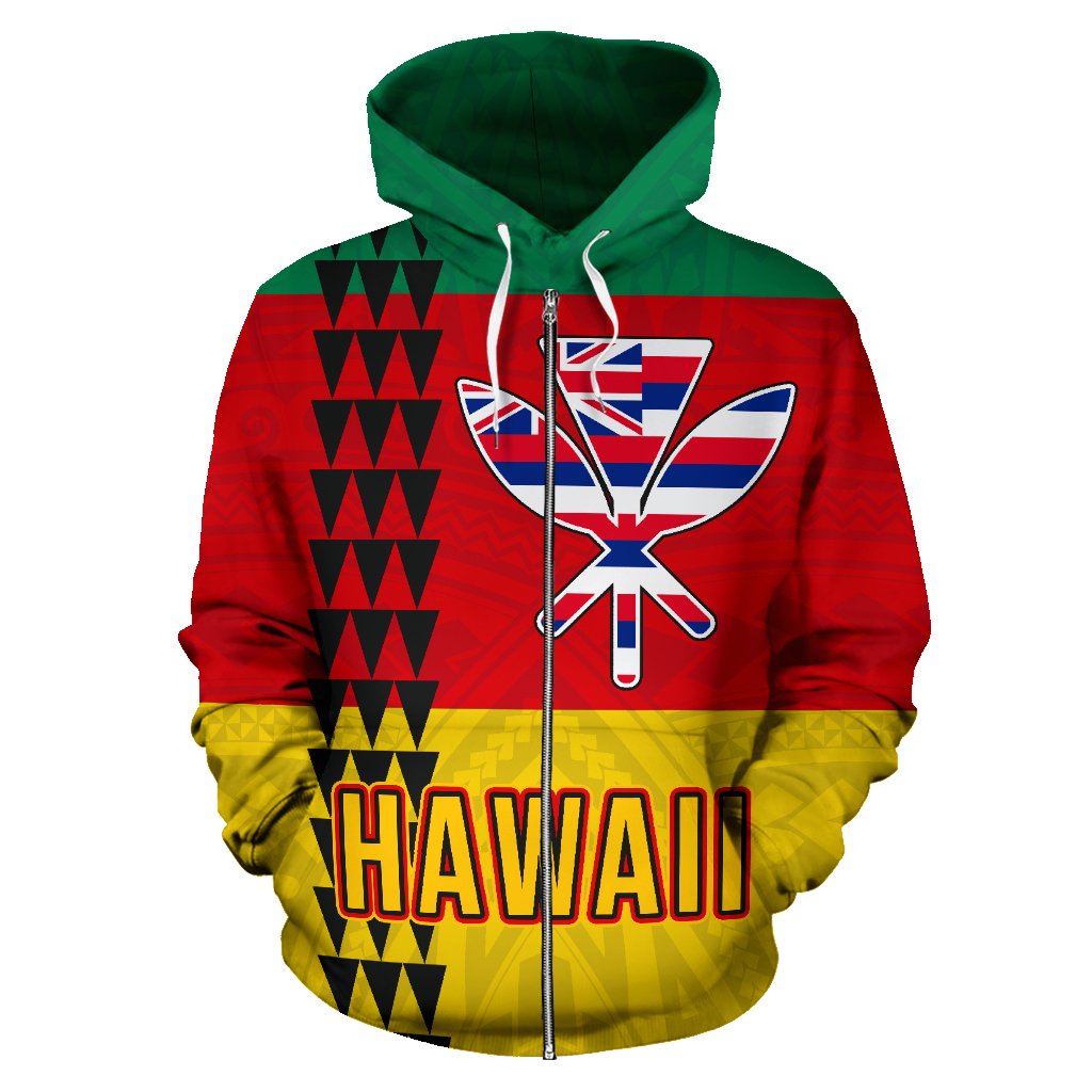 Hawaii Kanaka Flag Zip up Hoodie - Polynesian Pride