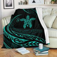 Hawaii Turtle Hibicus Premium Blanket - Frida Style - Turquoise - Polynesian Pride