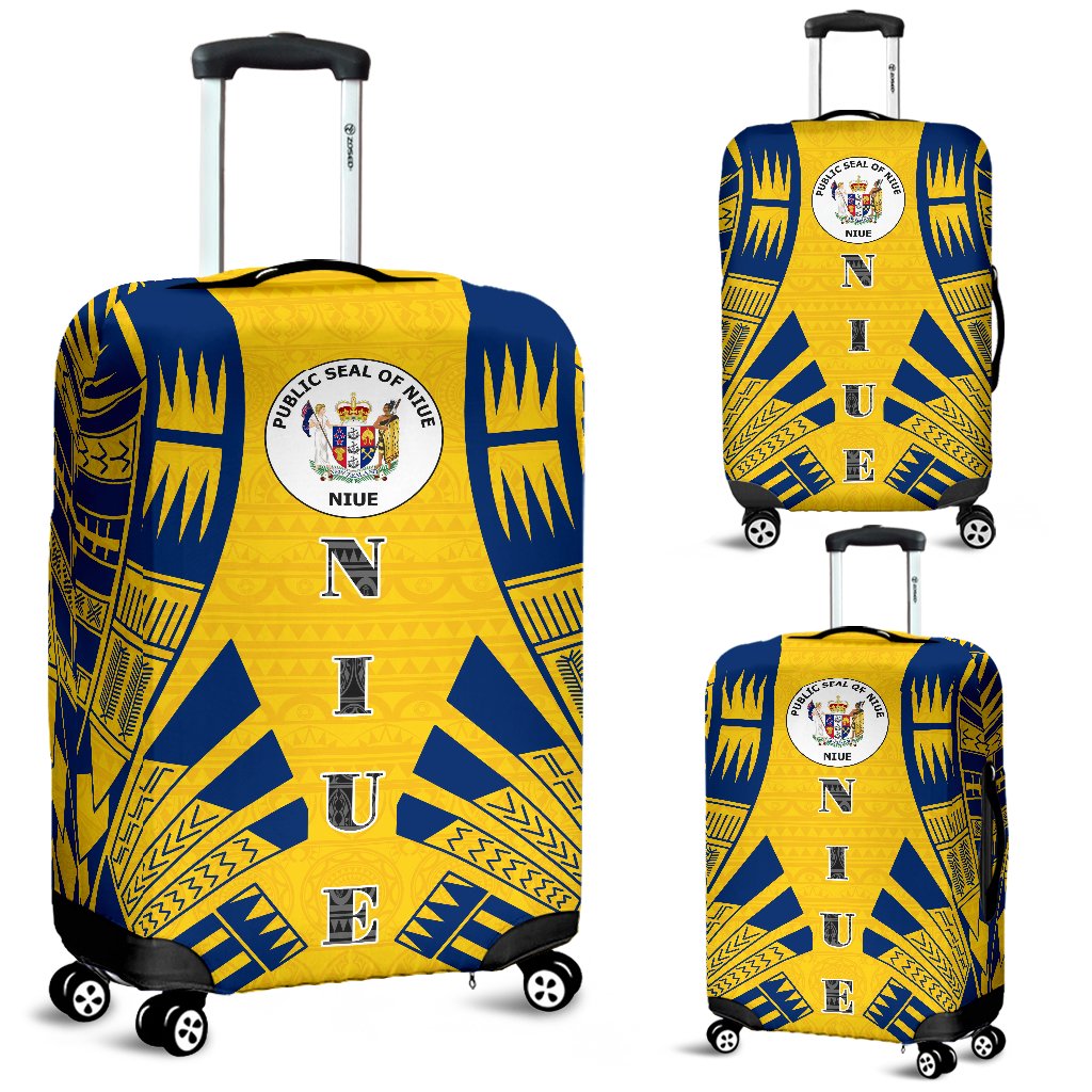 Niue Luggage Cover - Polynesian Tattoo Flag Yellow-Blue - Polynesian Pride